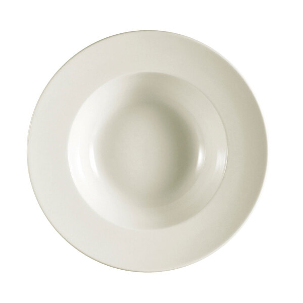A CAC ivory china pasta bowl with a round rim on a white background.