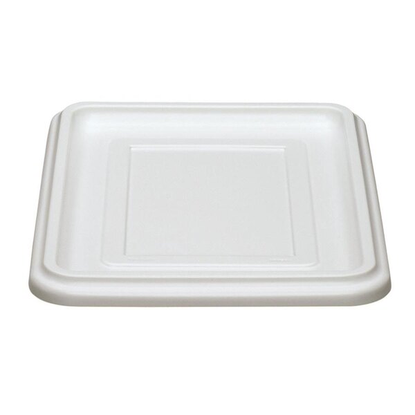 A white rectangular plastic lid with a white border.