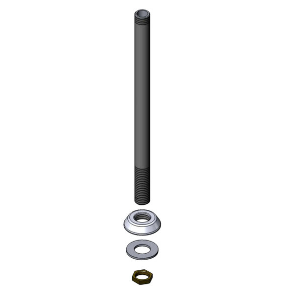 A long black pipe with a nut and a bolt.