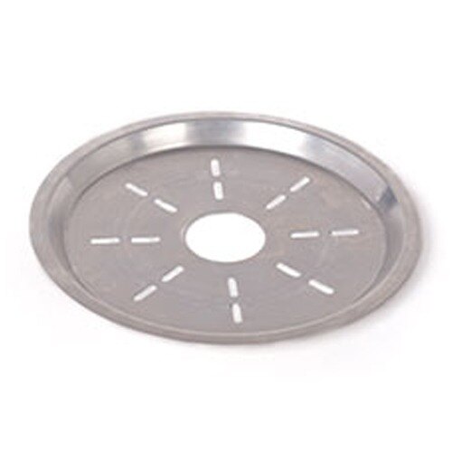 A circular metal plate with holes.