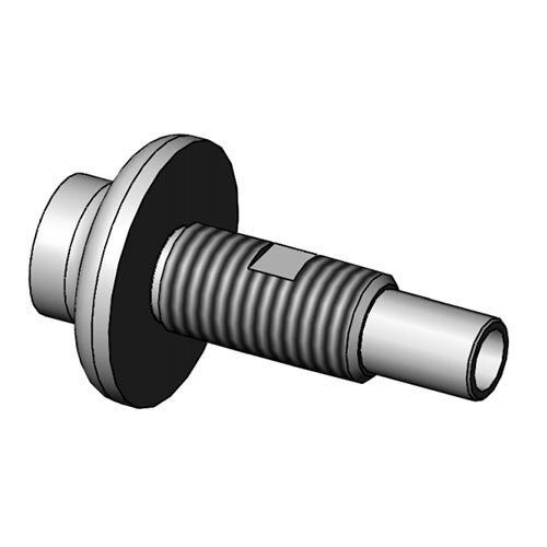A close-up of a metal bolt with a metal nut on a white background.