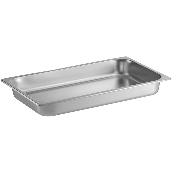 An American Metalcraft stainless steel steam table tray in a silver container.