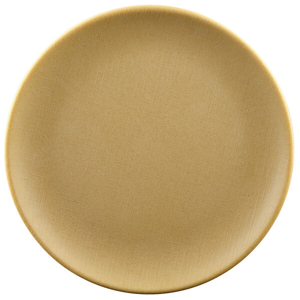 An Elite Global Solutions rattan-colored melamine plate.