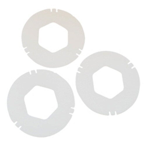 A group of white circular gaskets.