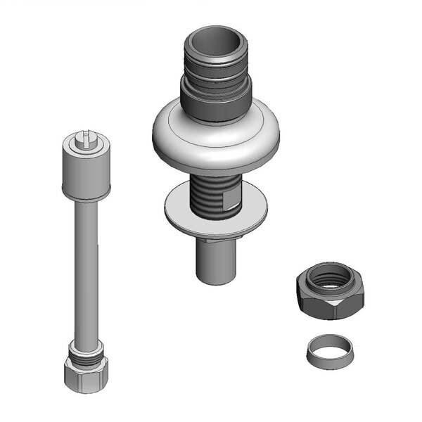 A white cylindrical object with a black top and a set of metal nuts and bolts.