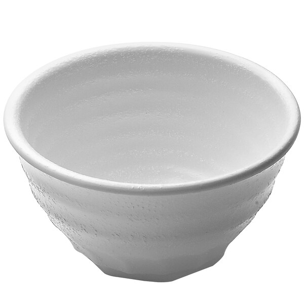 A white Elite Global Solutions Zen melamine bowl with a textured surface.