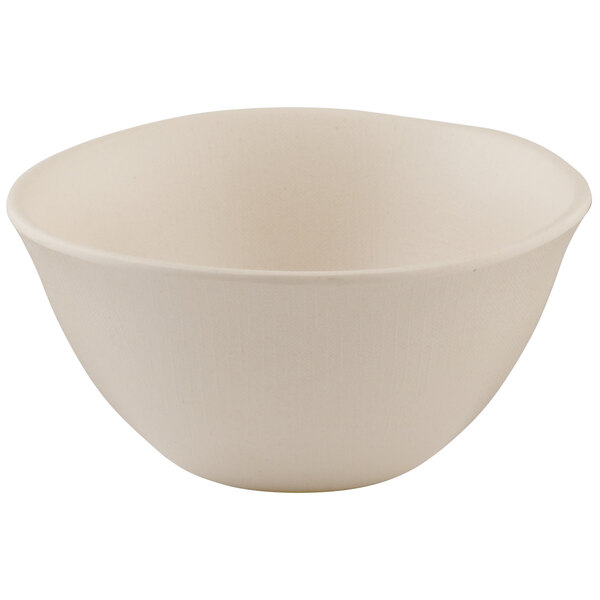 An Elite Global Solutions Papyrus-colored melamine bowl with a curved edge.