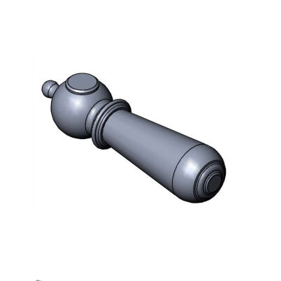 A grey cylindrical T&S faucet handle with round knobs on a round base.