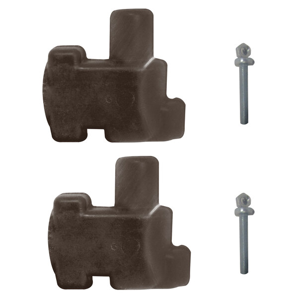 A brown Grosfillex connector pack with black plastic pieces and screws.