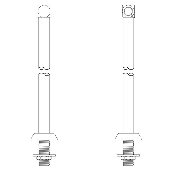 A drawing of the T&S Retro Pedestal Assembly showing two metal rods with a screw and nut.