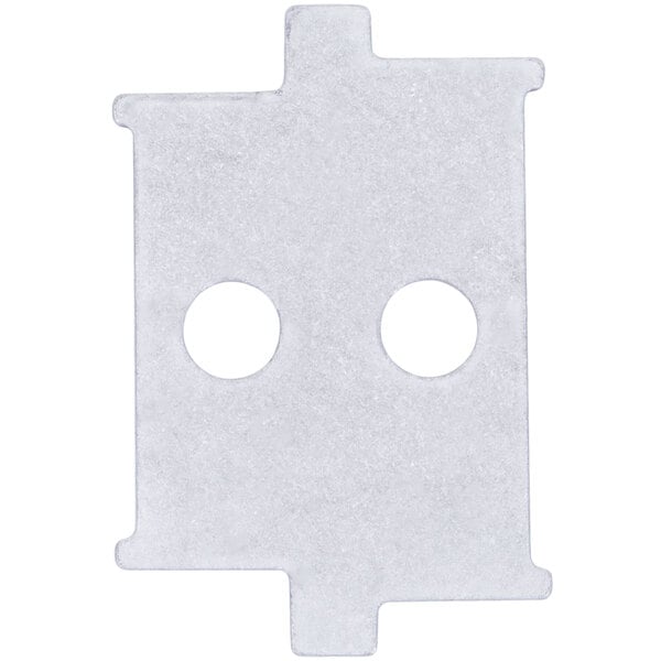 A white rectangular T&S waste valve installation tool with two holes.