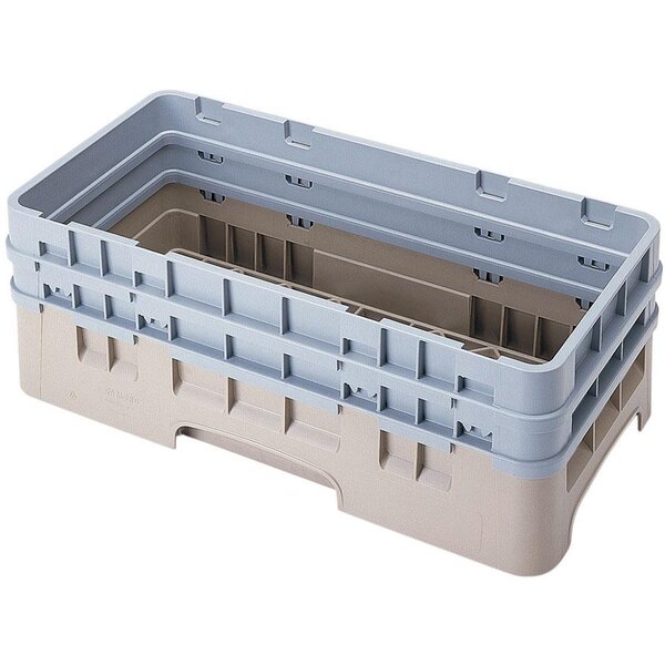 A beige plastic Cambro dish rack with 2 extenders.
