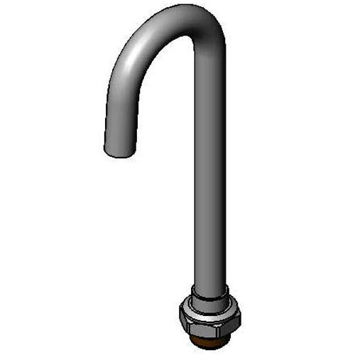 A metal T&S swivel gooseneck with a black pipe.
