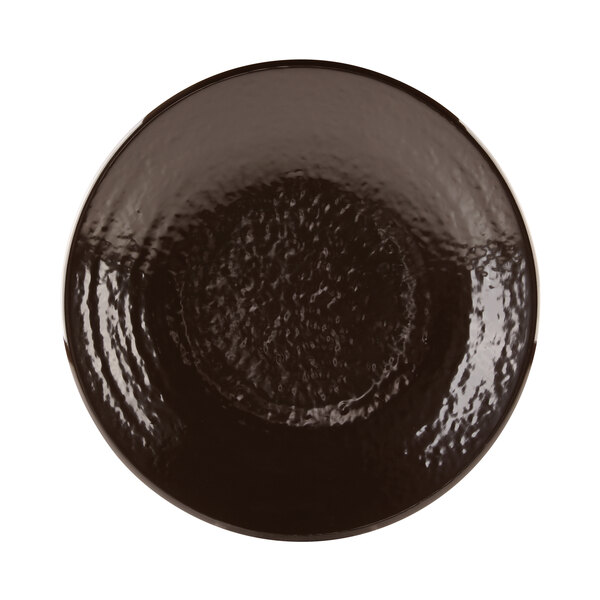 An aubergine-colored Elite Global Solutions round melamine plate with a shiny surface.