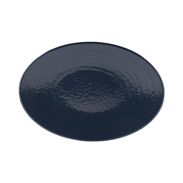 An oval melamine platter with a dark blue pebble surface and rim.