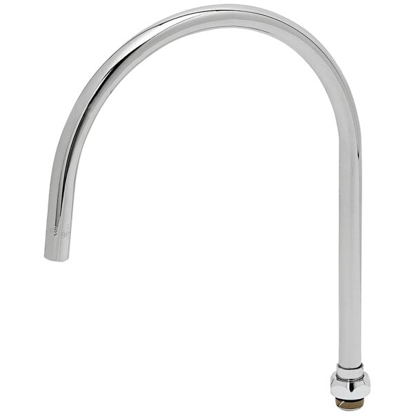 A silver curved T&S swivel gooseneck faucet spout.