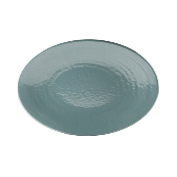 An Elite Global Solutions oval platter with a blue rim and white background.