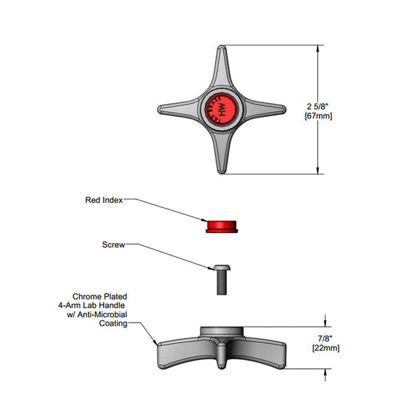 A diagram of a black and red T&S lab handle screw with a cross.