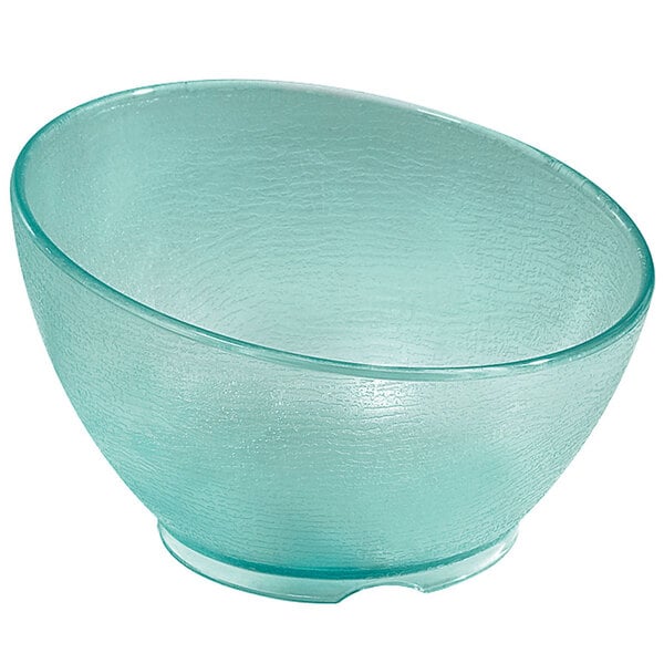 A clear polycarbonate bowl with a white background.