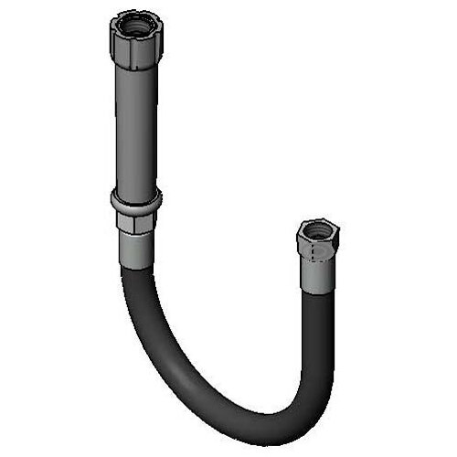A black and grey T&S reinforced PVC hose with a nut on the end.
