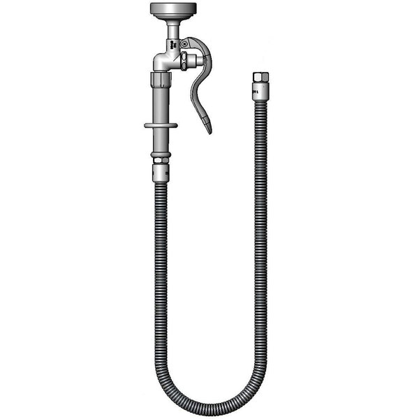 A T&S pre-rinse hose assembly with a stainless steel flex hose and adapters.
