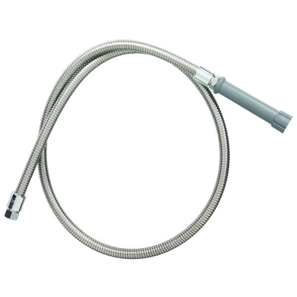 A T&S stainless steel flexible hose with a hose connector.
