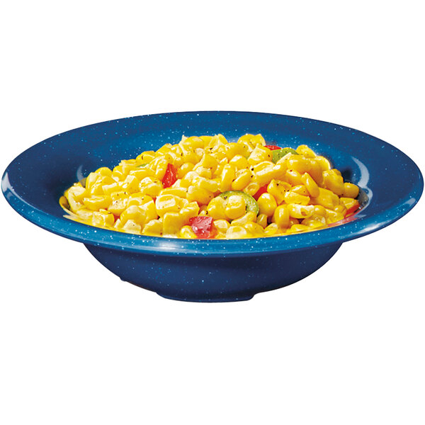 A Texas Blue melamine bowl filled with corn on a table.