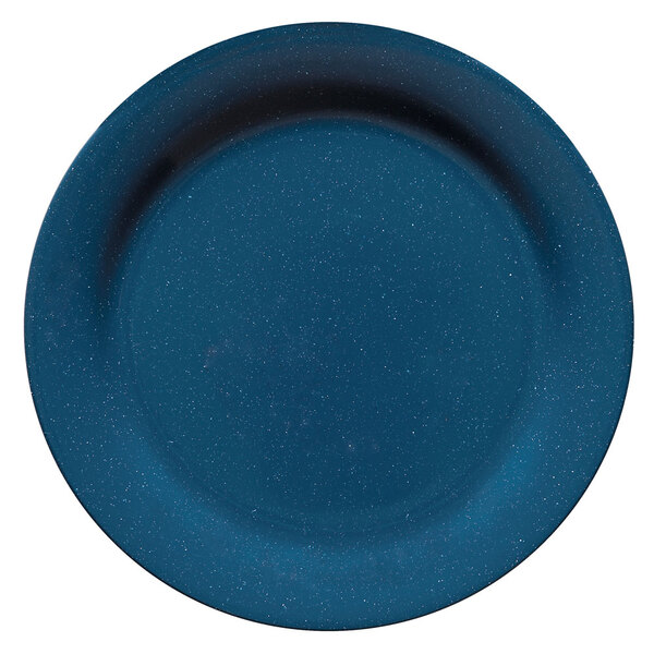 A Texas Blue melamine plate with a speckled surface.