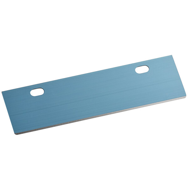 A blue rectangular Vollrath 1102R equivalent blade with two holes.