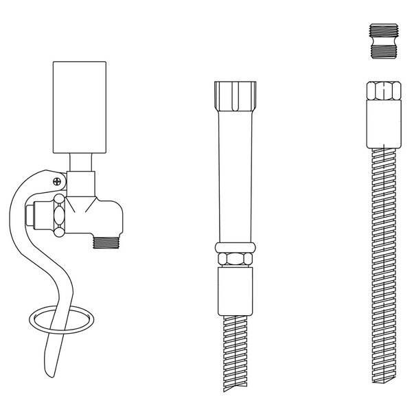 A drawing of a T&S pre-rinse faucet and hose.