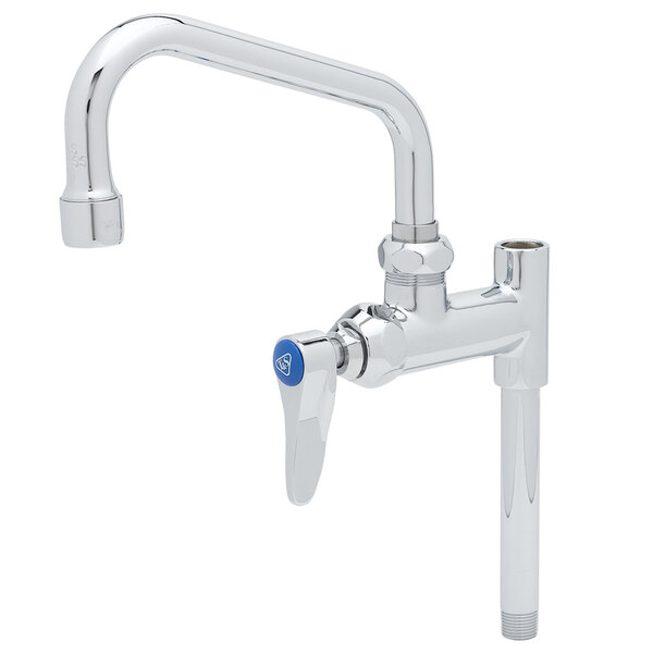 A T&S add-on nozzle for a pre-rinse faucet with a blue quarter turn cartridge.