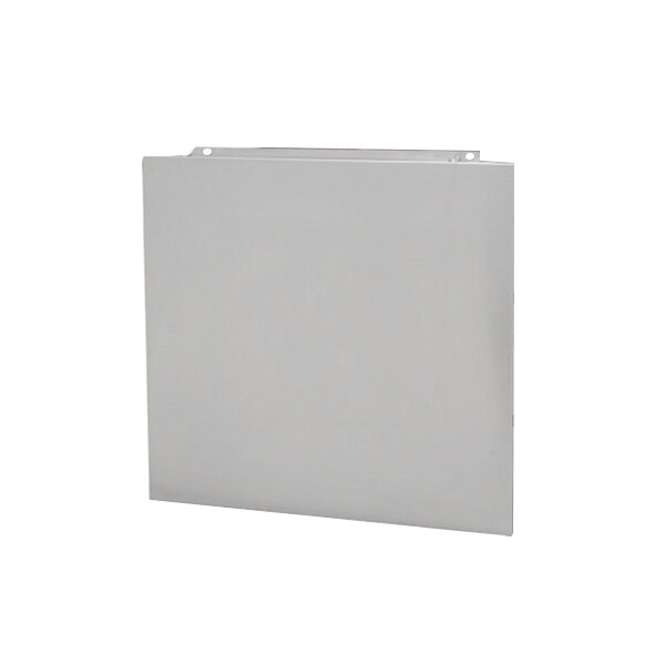 A white rectangular metal panel with square holes.
