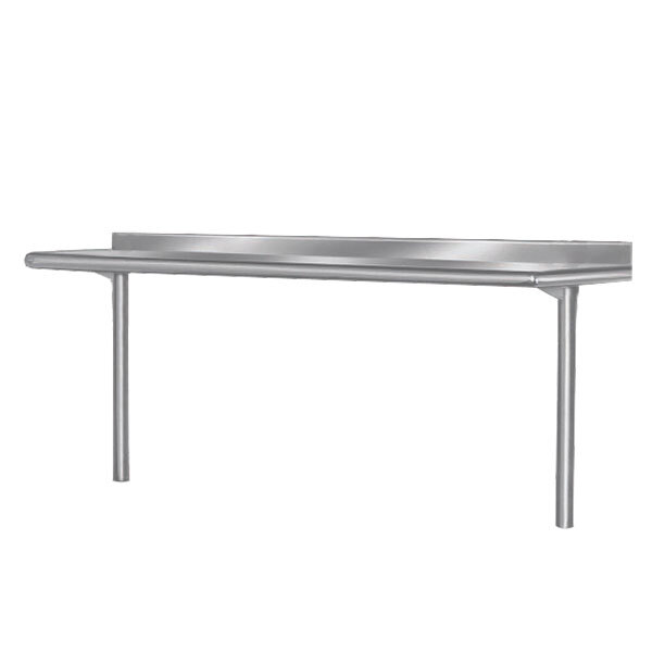 A stainless steel shelf from Advance Tabco mounted on a metal table.