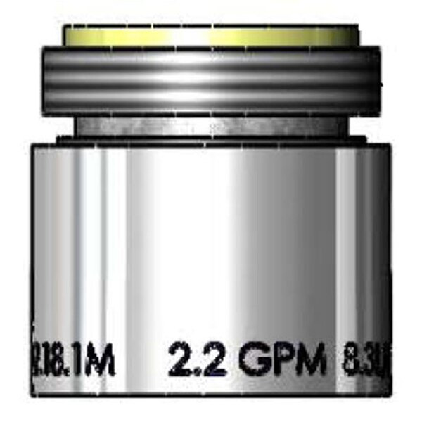 A close-up of a silver metal cylinder with the words "2.2 GPM" on it.