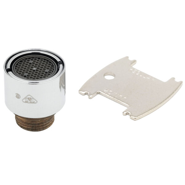 A silver metal T&S vandal resistant laminar control device with a metal plate.