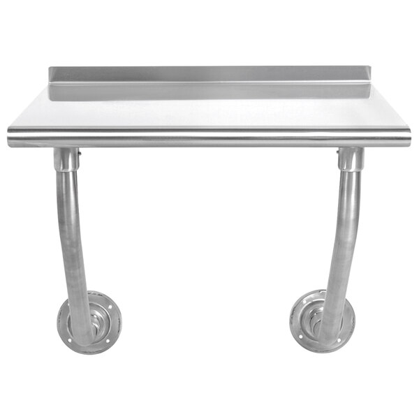 An Advance Tabco stainless steel wall mounted table.