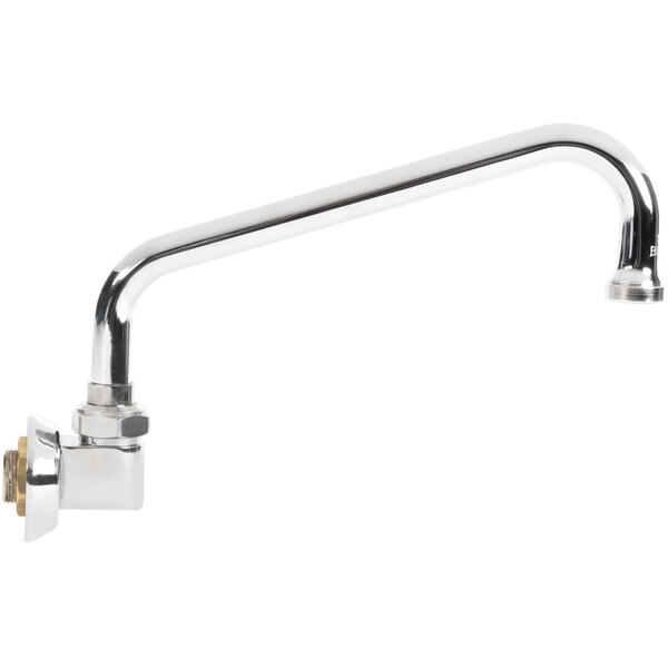 A silver T&S wall mount faucet with a swing nozzle.