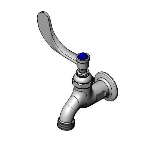 A T&S mop sink faucet with a blue wrist action handle.