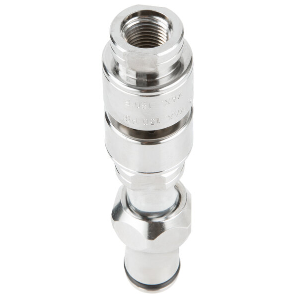 A T&S B-0970-FEZ stainless steel threaded pipe with a metal nut.