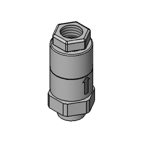 A grey cylinder with a black top and a metal nut.