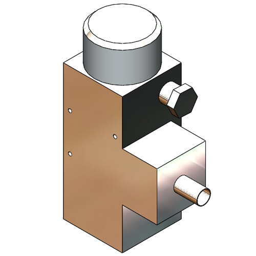 A T&S soap injector valve with a metal handle and cylinder.