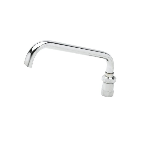 A silver T&S swing faucet nozzle with swivel piece.