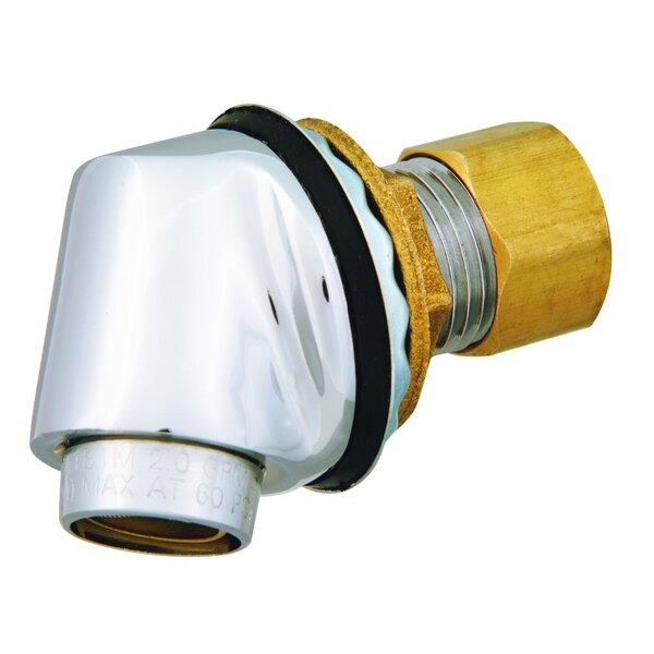 A chrome plated brass T&S pipe fitting with a brass ring.
