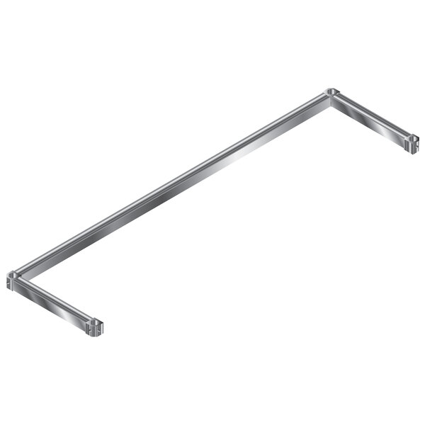 A stainless steel metal bar with screws.