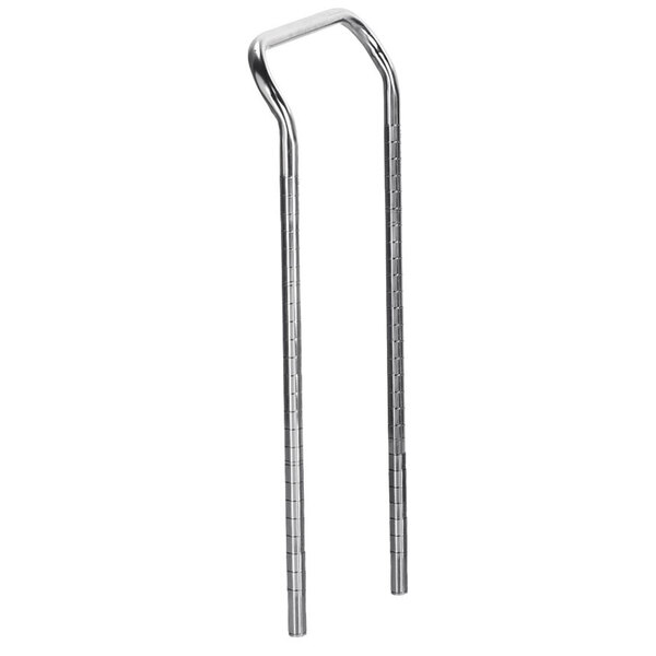 A rectangular silver metal handle with two metal bars on the ends.