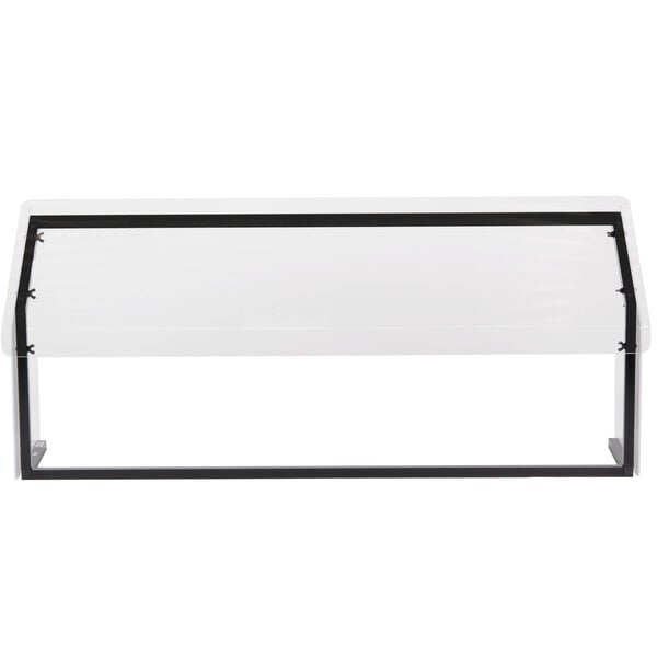 A black rectangular Carlisle Sneeze Guard with a clear plastic cover and black trim.