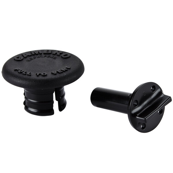 A black plastic Cambro H07001 popup vent cap and screw.
