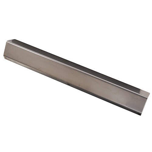 Stainless steel rectangular metal bar with notches.