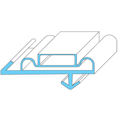 A blue and white line drawing of a magnetic door gasket for a refrigerator.