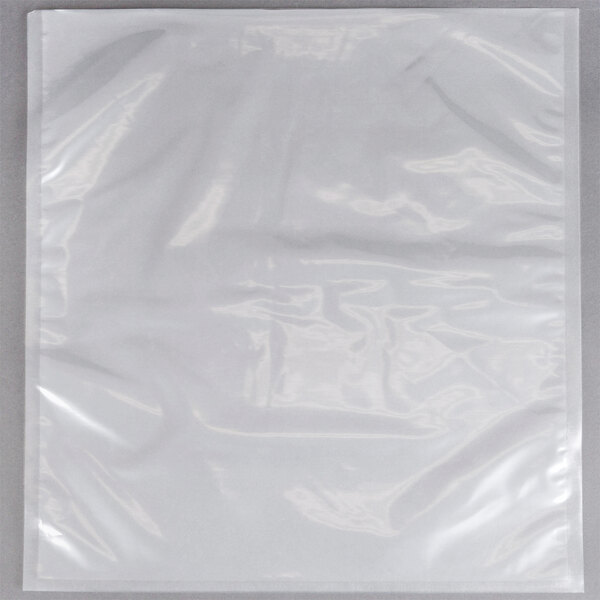 A close-up of a white plastic ARY VacMaster vacuum packaging bag.